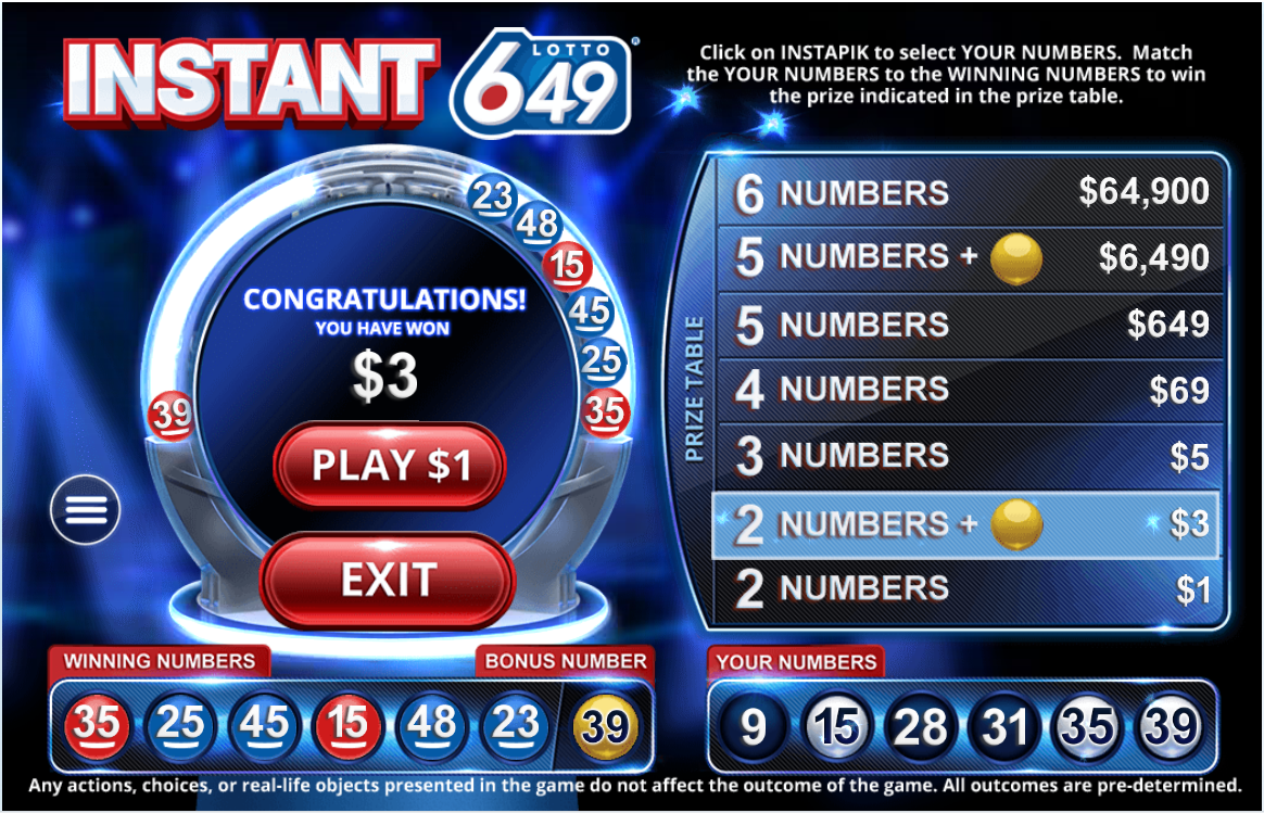 What do you win with 3 numbers on lotto 649 Instant Win Games Instant Lotto 649 Atlantic Lottery Corp