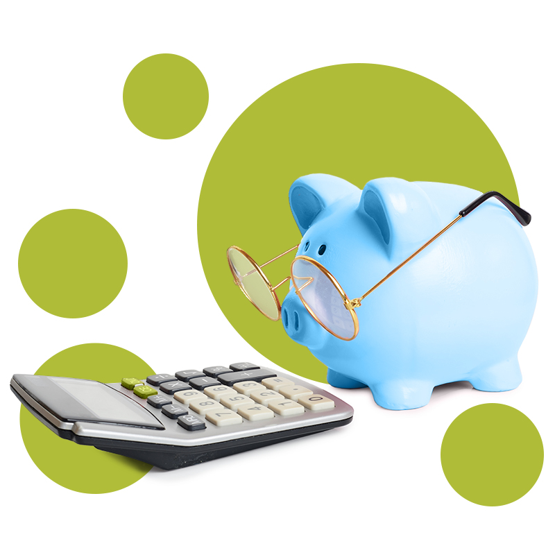 Image d'une tirelire et d'une calculatrice.